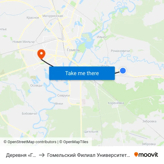 Деревня «Головинцы» to Гомельский Филиал Университета Гражданской Защиты Мчс map
