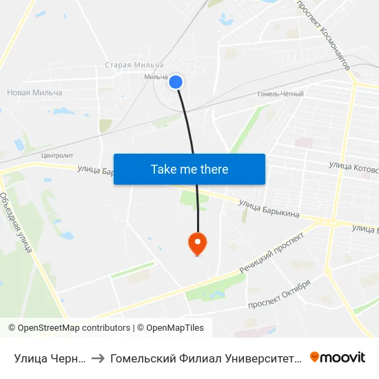 Улица Чернышевского to Гомельский Филиал Университета Гражданской Защиты Мчс map