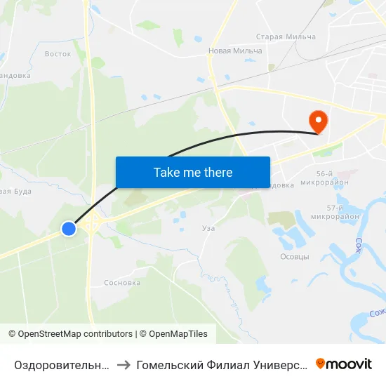 Оздоровительный Лагерь «Чайка» to Гомельский Филиал Университета Гражданской Защиты Мчс map
