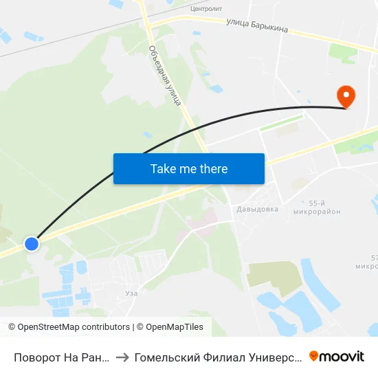 Поворот На Рандовское Кладбище to Гомельский Филиал Университета Гражданской Защиты Мчс map