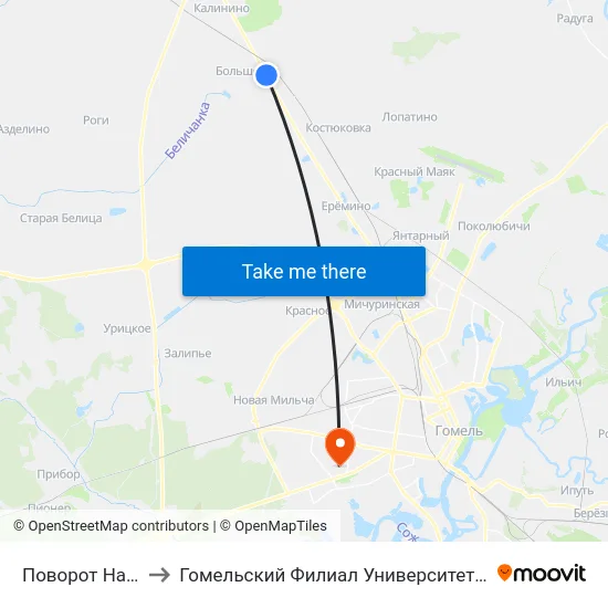 Поворот На Большевик to Гомельский Филиал Университета Гражданской Защиты Мчс map