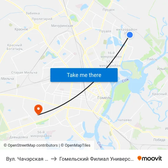 Вул. Чачэрская (Улица Чечерская) to Гомельский Филиал Университета Гражданской Защиты Мчс map