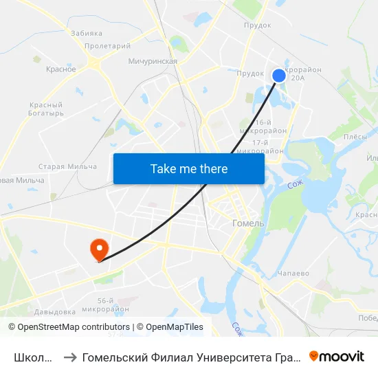 Школа № 49 to Гомельский Филиал Университета Гражданской Защиты Мчс map