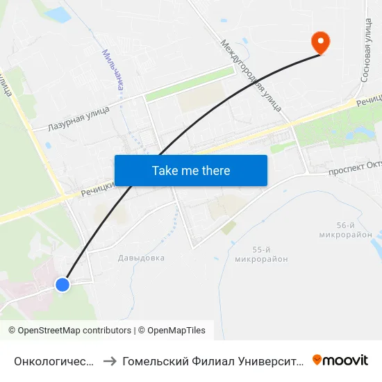 Онкологический Диспансер to Гомельский Филиал Университета Гражданской Защиты Мчс map