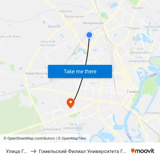 Улица Гастелло to Гомельский Филиал Университета Гражданской Защиты Мчс map