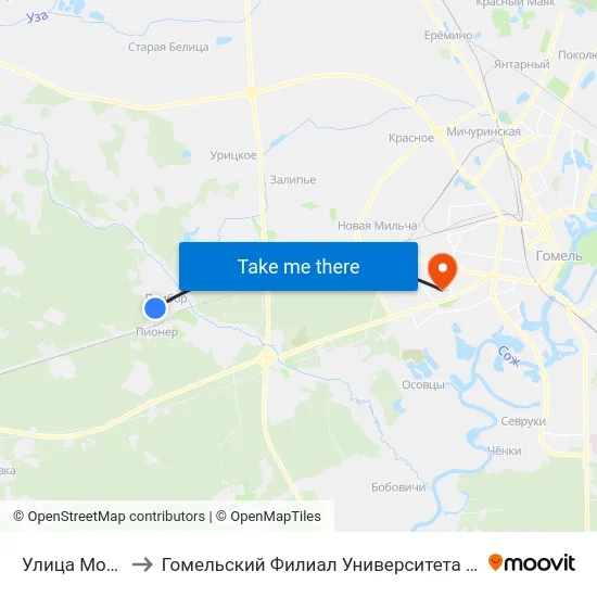 Улица Молодёжная to Гомельский Филиал Университета Гражданской Защиты Мчс map