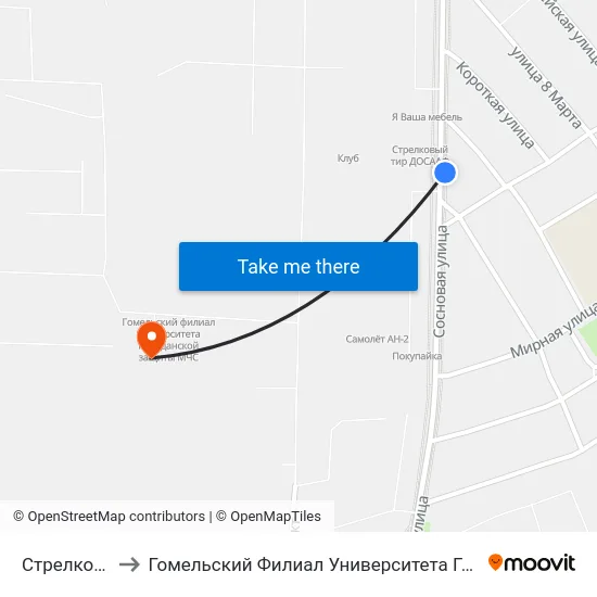 Стрелковый Тир to Гомельский Филиал Университета Гражданской Защиты Мчс map
