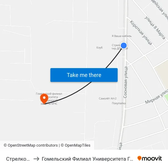 Стрелковый Тир to Гомельский Филиал Университета Гражданской Защиты Мчс map