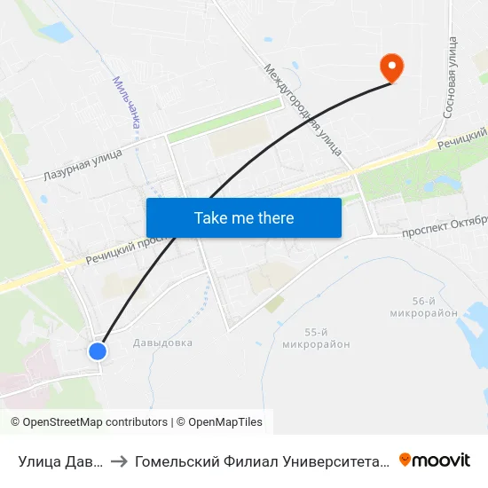 Улица Давыдовская to Гомельский Филиал Университета Гражданской Защиты Мчс map