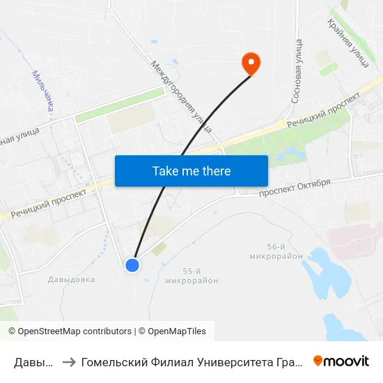 Давыдовка to Гомельский Филиал Университета Гражданской Защиты Мчс map