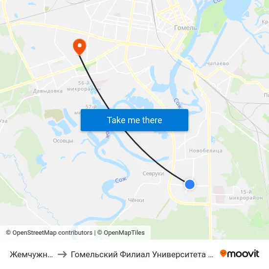 Жемчужная Улица to Гомельский Филиал Университета Гражданской Защиты Мчс map