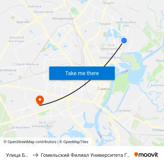 Улица Бородина to Гомельский Филиал Университета Гражданской Защиты Мчс map