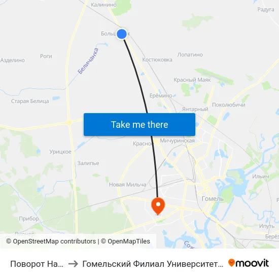 Поворот На Большевик to Гомельский Филиал Университета Гражданской Защиты Мчс map