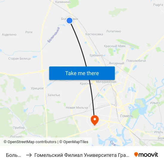 Большевик to Гомельский Филиал Университета Гражданской Защиты Мчс map
