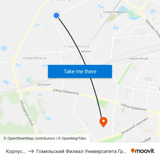 Корпус Литья to Гомельский Филиал Университета Гражданской Защиты Мчс map