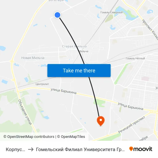 Корпус Литья to Гомельский Филиал Университета Гражданской Защиты Мчс map