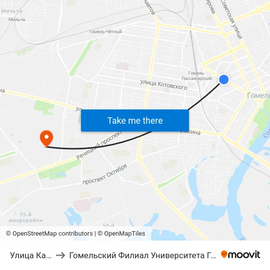 Улица Карповича to Гомельский Филиал Университета Гражданской Защиты Мчс map