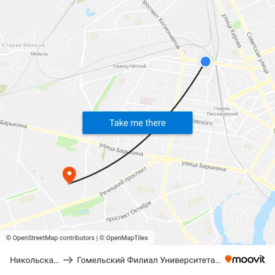 Никольская Церковь to Гомельский Филиал Университета Гражданской Защиты Мчс map