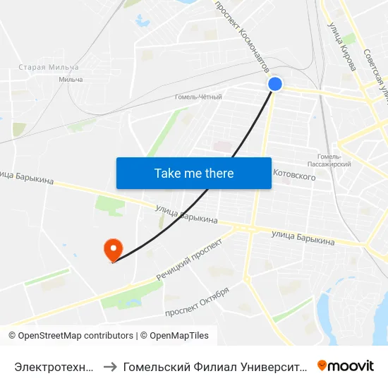 Электротехнический Завод to Гомельский Филиал Университета Гражданской Защиты Мчс map