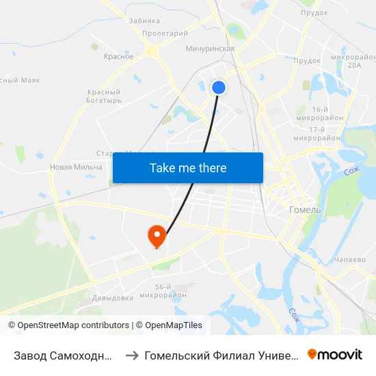Завод Самоходных Комбайнов (Посадка) to Гомельский Филиал Университета Гражданской Защиты Мчс map