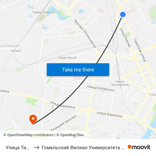 Улица Тимофеенко to Гомельский Филиал Университета Гражданской Защиты Мчс map