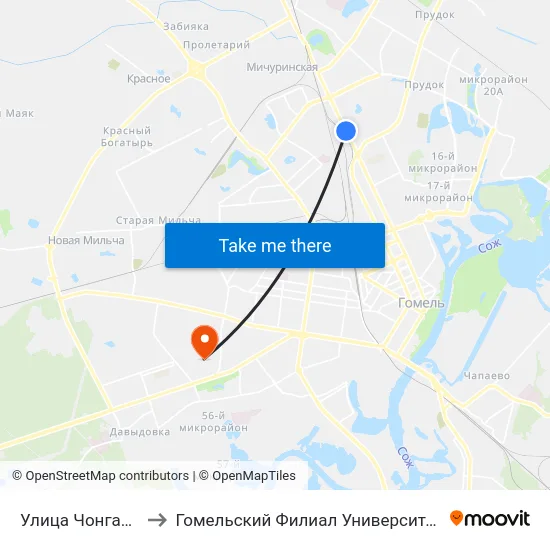 Улица Чонгарской Дивизии to Гомельский Филиал Университета Гражданской Защиты Мчс map