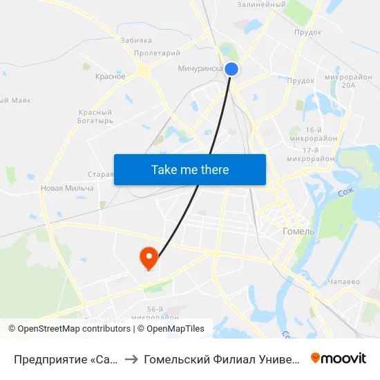 Предприятие «Салео-Гомель» (Посадка) to Гомельский Филиал Университета Гражданской Защиты Мчс map