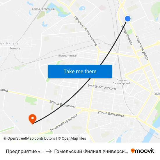 Предприятие «Рембыттехника» to Гомельский Филиал Университета Гражданской Защиты Мчс map
