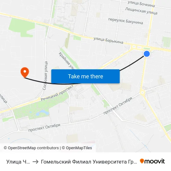 Улица Чкалова to Гомельский Филиал Университета Гражданской Защиты Мчс map