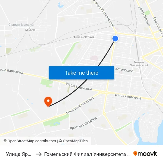 Улица Ярославская to Гомельский Филиал Университета Гражданской Защиты Мчс map
