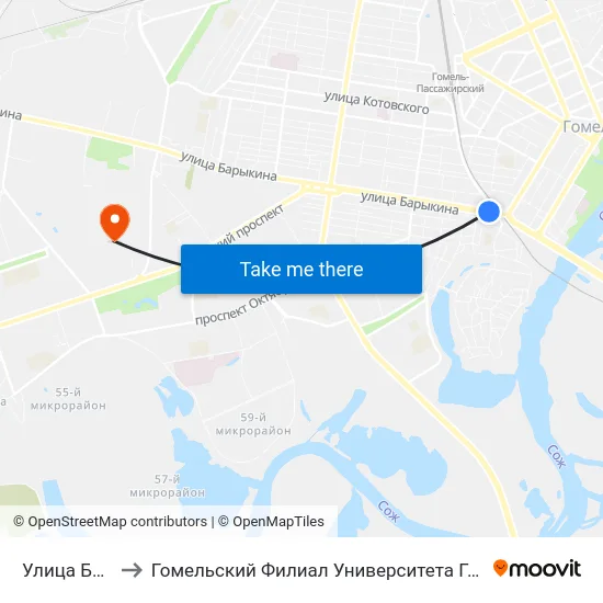 Улица Барыкина to Гомельский Филиал Университета Гражданской Защиты Мчс map