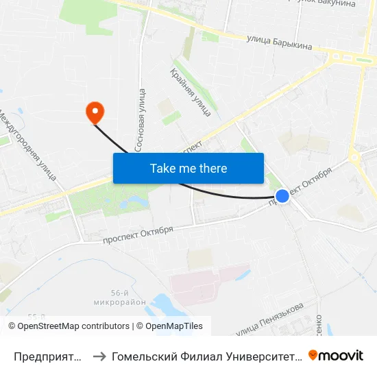 Предприятие «Татьяна» to Гомельский Филиал Университета Гражданской Защиты Мчс map