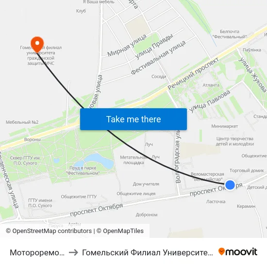 Мотороремонтный Завод to Гомельский Филиал Университета Гражданской Защиты Мчс map