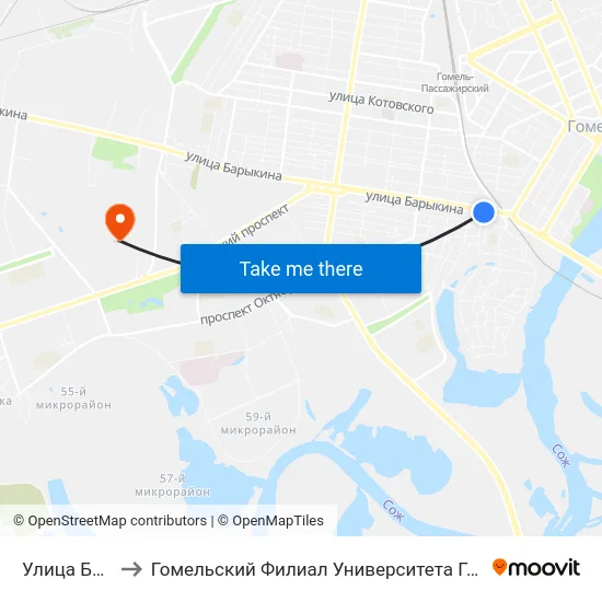 Улица Барыкина to Гомельский Филиал Университета Гражданской Защиты Мчс map