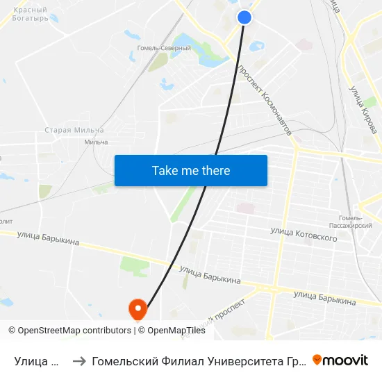 Улица Фадеева to Гомельский Филиал Университета Гражданской Защиты Мчс map