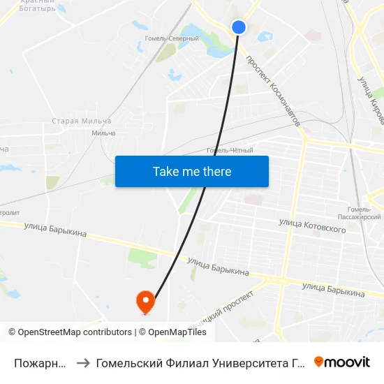 Пожарная Часть to Гомельский Филиал Университета Гражданской Защиты Мчс map