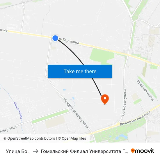 Улица Борисенко to Гомельский Филиал Университета Гражданской Защиты Мчс map