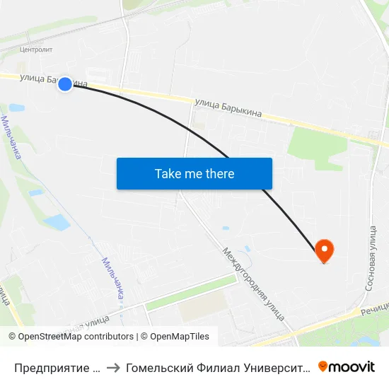 Предприятие «Электросети» to Гомельский Филиал Университета Гражданской Защиты Мчс map