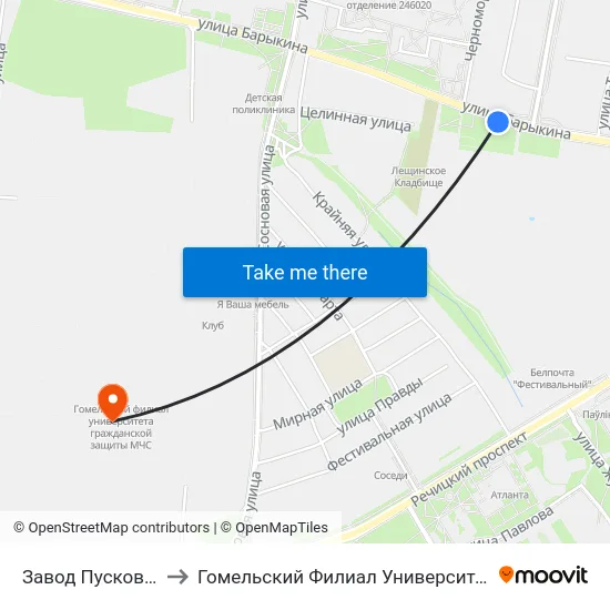 Завод Пусковых Двигателей to Гомельский Филиал Университета Гражданской Защиты Мчс map