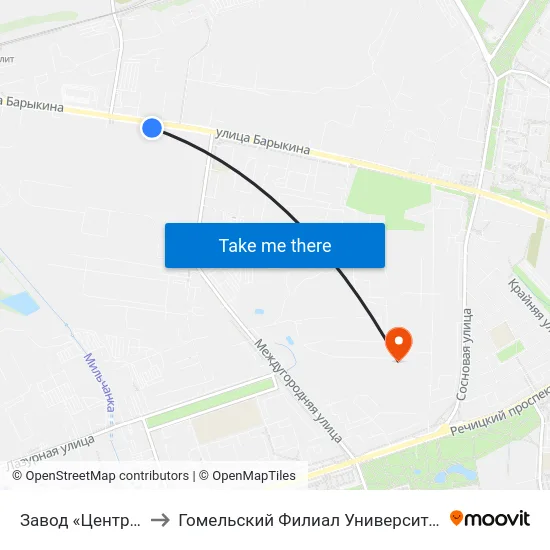 Завод «Центролит» (Кольцо) to Гомельский Филиал Университета Гражданской Защиты Мчс map