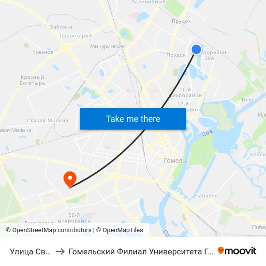Улица Свиридова to Гомельский Филиал Университета Гражданской Защиты Мчс map