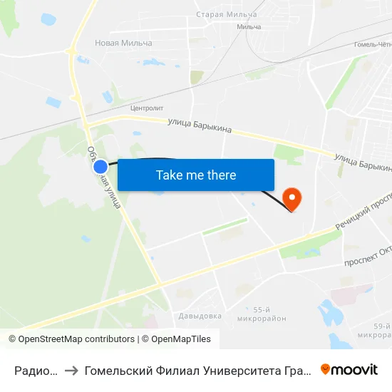 Радиозавод to Гомельский Филиал Университета Гражданской Защиты Мчс map