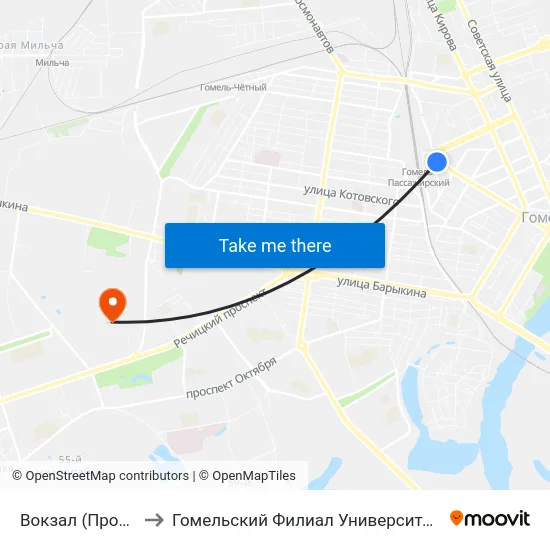 Вокзал (Проспект Ленина) to Гомельский Филиал Университета Гражданской Защиты Мчс map