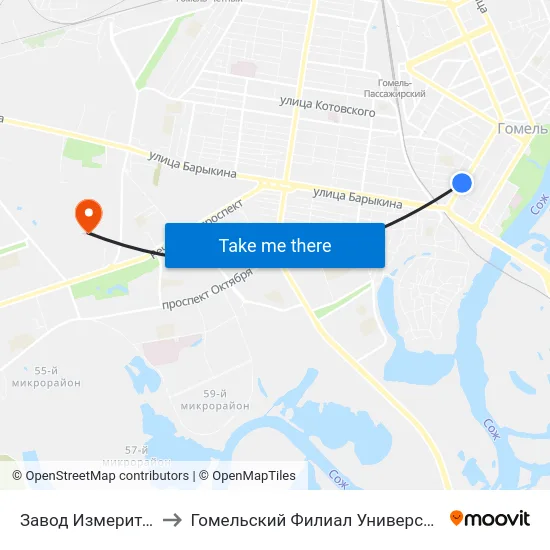 Завод Измерительных Приборов to Гомельский Филиал Университета Гражданской Защиты Мчс map