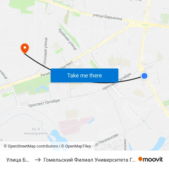Улица Быховская to Гомельский Филиал Университета Гражданской Защиты Мчс map