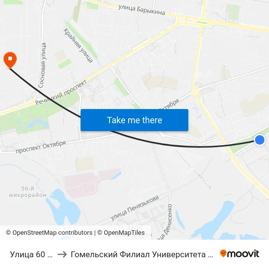 Улица 60 Лет Ссср to Гомельский Филиал Университета Гражданской Защиты Мчс map