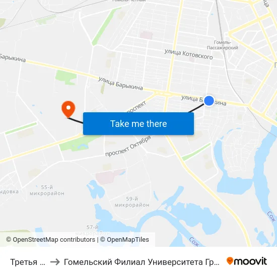 Третья Школа to Гомельский Филиал Университета Гражданской Защиты Мчс map