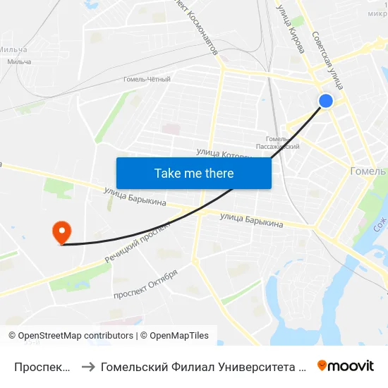 Проспект Победы to Гомельский Филиал Университета Гражданской Защиты Мчс map