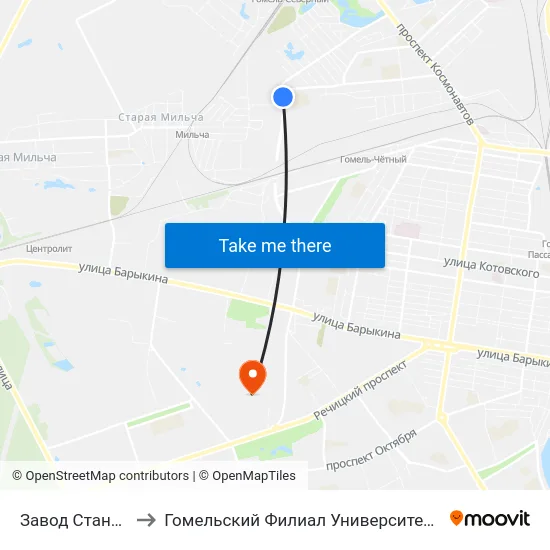 Завод Станочных Узлов to Гомельский Филиал Университета Гражданской Защиты Мчс map