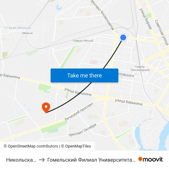 Никольская Церковь to Гомельский Филиал Университета Гражданской Защиты Мчс map